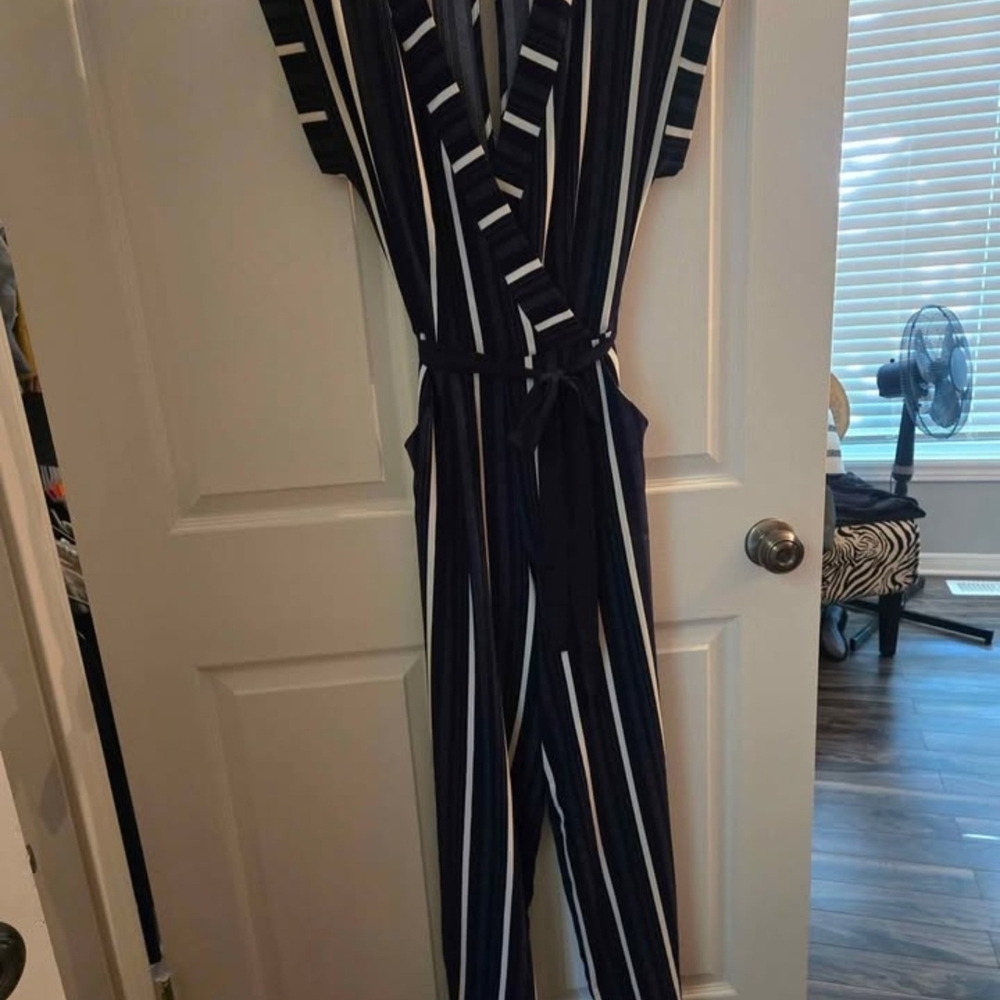 Striped Navy, Black and White Jumpsuit
